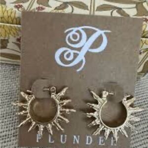 Plunder Gold-tone Sunburst Hoop Pierced Earrings NWT